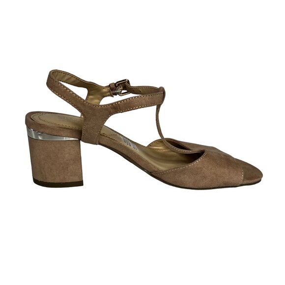 Liz Claiborne Lambert Sandals Womens Size 6.5 Tan Block Heel Suede - Picture 2 of 10